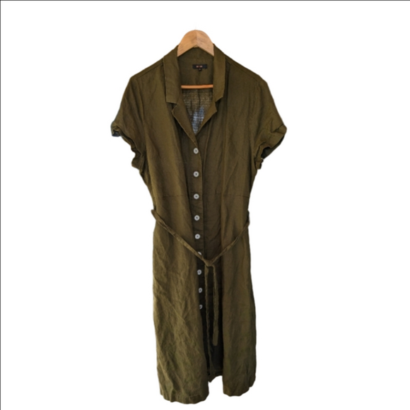 Quince Dresses & Skirts - Quince 100% Linen Button Front Midi Dress Olive Green XL